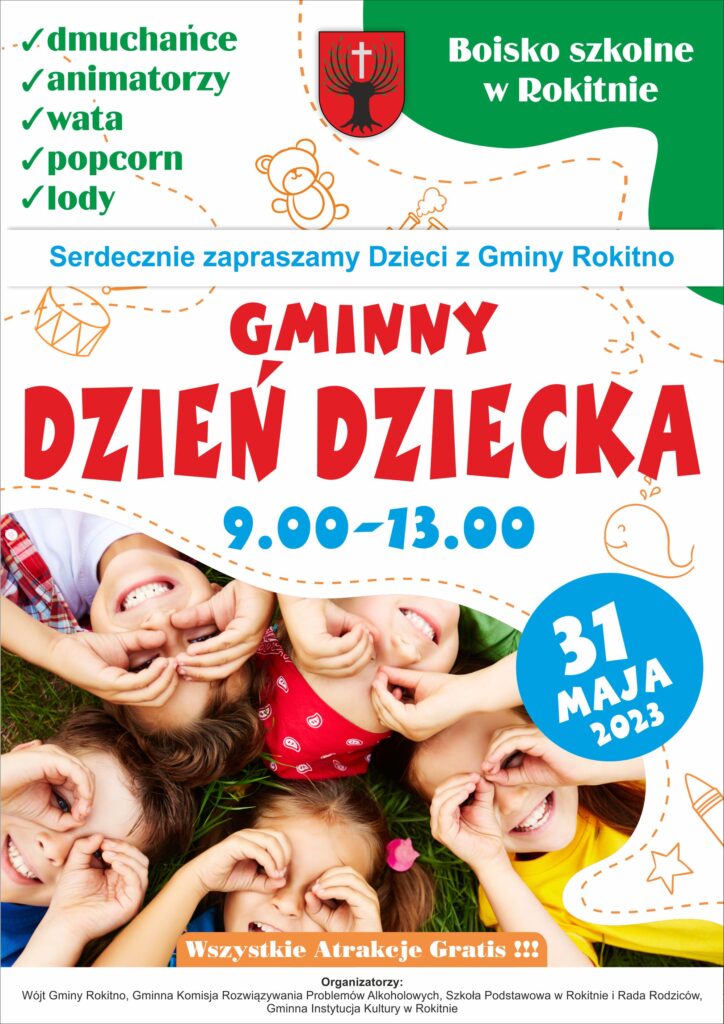 Plakat Gminny dzień dziecka w Gminei Rokitno w godzinach 9-13 